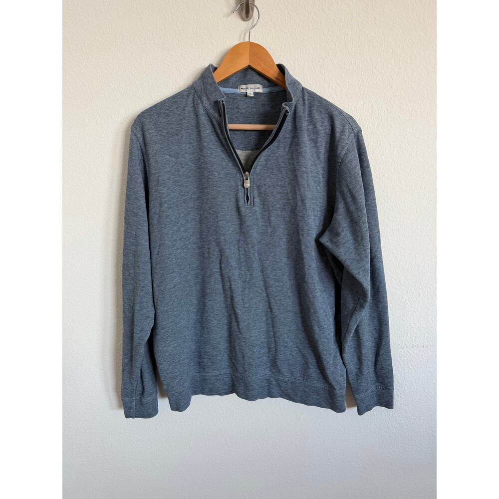 Peter Millar Mens Crown Comfort Pullover Quarter Zip Size Large Blue Soft Cotton
